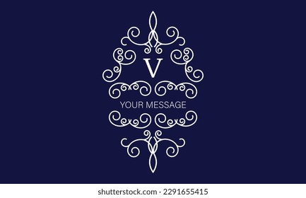 Vintage luxury logo with initial V. Calligraphic royal emblem with elements of elegant decor. Vector monogram
