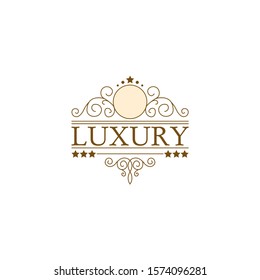 VINTAGE LUXURY LOGO. Logo template calligraphic elegant ornament lines. Sign for Restaurant, Royalty, Jewelry, Boutique, Cafe, Hotel, Heraldic.