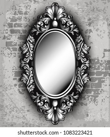 Vintage luxury mirror frame Vector. Baroque intricate ornament line art