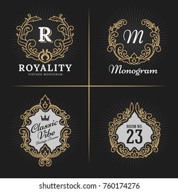 Vintage Luxury Monogram Banner Template Design for Label, Frame, Product Tags. Retro Emblem Design. Vector illustration