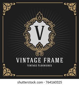 Vintage Luxury Monogram Banner Template Design for Label, Frame, Product Tags. Retro Emblem Design. Vector illustration