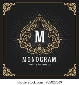 Vintage Luxury Monogram Banner Template Design for Label, Frame, Product Tags. Retro Emblem Design. Vector illustration