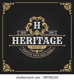 Vintage Luxury Monogram Banner Template Design for Label, Frame, Product Tags. Retro Emblem Design. Vector illustration