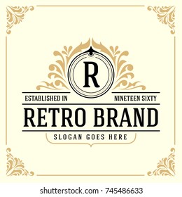 Vintage Luxury Monogram Logo Template for Banner, Label, Frame, Product Tags. Retro Emblem Banner Design. Vector illustration