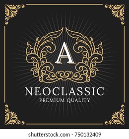 Vintage Luxury Monogram Logo Template for Banner, Label, Frame, Product Tags. Retro Emblem Design. Vector illustration