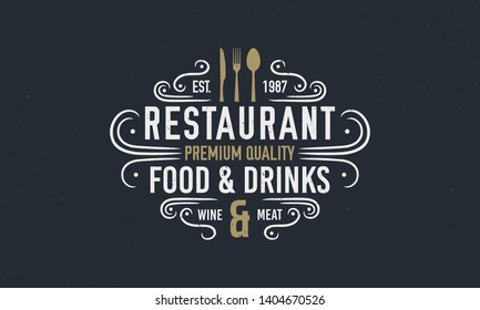 Vintage luxury restaurant logo or poster template. Vintage emblem for restaurant. Restaurant menu design. Vector illustration