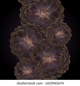 Vintage luxury seamless floral background with golden lilies flowers. Romantic pattern template for wall decor, wallpaper, wedding invitations, ceremonies, cards.
