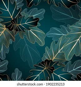 Vintage luxury seamless floral background with golden leaves. Romantic pattern template for wall decor, wallpaper, wedding invitations, ceremonies, cards.