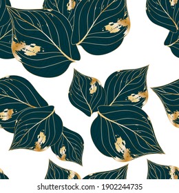 Vintage luxury seamless floral background with golden leaves. Romantic pattern template for wall decor, wallpaper, wedding invitations, ceremonies, cards.