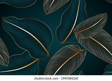 Vintage luxury seamless floral background with tropic exotic golden leaves. Romantic pattern template for wall decor, wallpaper, wedding invitations, ceremonies, cards.