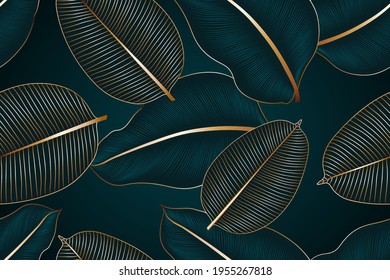 Vintage luxury seamless floral background with tropic exotic golden leaves.