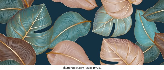 Vintage luxury seamless floral background with tropic exotic golden leaves. Romantic pattern template for wall decor, wallpaper, wedding invitations, ceremonies, cards.