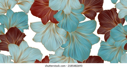Vintage luxury seamless floral background with golden lilies flowers. Romantic pattern template for wall decor, wallpaper, wedding invitations, ceremonies, cards.
