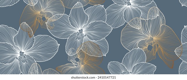 Vintage luxury seamless floral background with golden lilies flowers. Romantic pattern template for wall decor, wallpaper, wedding invitations, ceremonies, cards. Vector illustration.