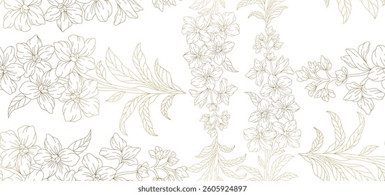 Vintage luxury seamless floral background with golden lilies flowers. Romantic pattern template for wall decor, wallpaper, wedding invitations, ceremonies, cards.	
