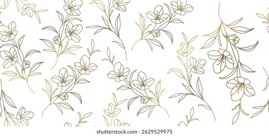 Vintage luxury seamless floral background with golden lilies flowers. Romantic pattern template for wall decor, wallpaper, wedding invitations, ceremonies, cards.	