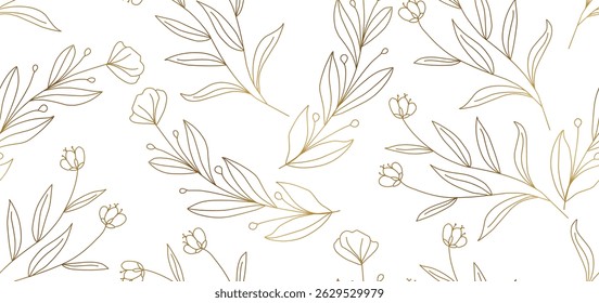 Vintage luxury seamless floral background with golden lilies flowers. Romantic pattern template for wall decor, wallpaper, wedding invitations, ceremonies, cards.	
