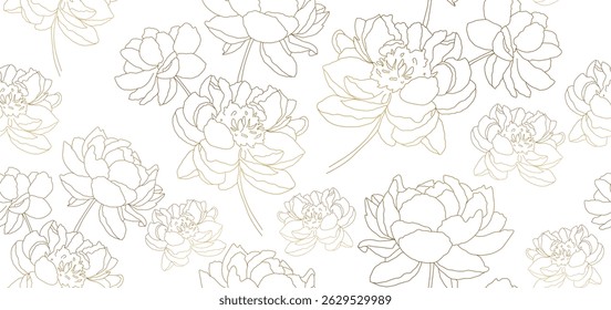 Vintage luxury seamless floral background with golden lilies flowers. Romantic pattern template for wall decor, wallpaper, wedding invitations, ceremonies, cards.	