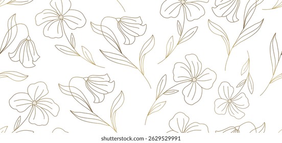 Vintage luxury seamless floral background with golden lilies flowers. Romantic pattern template for wall decor, wallpaper, wedding invitations, ceremonies, cards.	