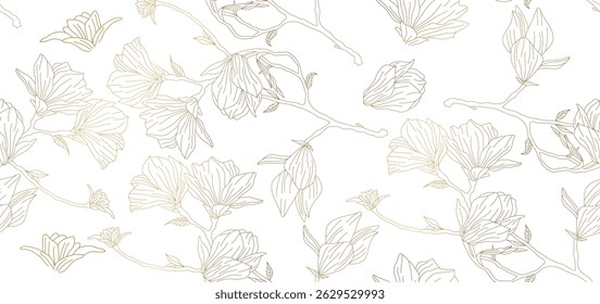 Vintage luxury seamless floral background with golden lilies flowers. Romantic pattern template for wall decor, wallpaper, wedding invitations, ceremonies, cards.	