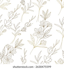 Vintage luxury seamless floral background with golden lilies flowers. Romantic pattern template for wall decor, wallpaper, wedding invitations, ceremonies, cards.	
