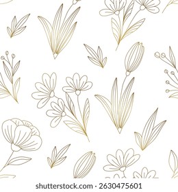 Vintage luxury seamless floral background with golden lilies flowers. Romantic pattern template for wall decor, wallpaper, wedding invitations, ceremonies, cards.	