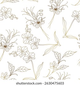Vintage luxury seamless floral background with golden lilies flowers. Romantic pattern template for wall decor, wallpaper, wedding invitations, ceremonies, cards.	