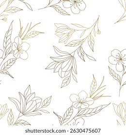 Vintage luxury seamless floral background with golden lilies flowers. Romantic pattern template for wall decor, wallpaper, wedding invitations, ceremonies, cards.	