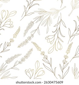 Vintage luxury seamless floral background with golden lilies flowers. Romantic pattern template for wall decor, wallpaper, wedding invitations, ceremonies, cards.	