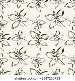 Vintage luxury seamless floral background with golden lilies flowers. Romantic pattern template for wall decor, wallpaper, wedding invitations, ceremonies, cards.
