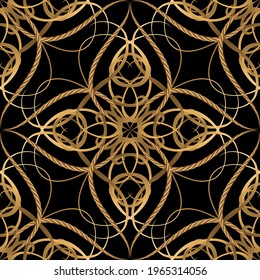 Vintage luxury seamless pattern. Ornamental ropes background. Vector gold strings and ropes vintage ornament. Hand drawn floral design with ropes, strings, lines, swirls. Repeat elegance backdrop.