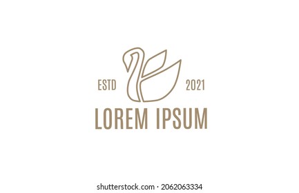 Vintage luxury swan line art logo design template