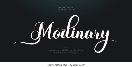 Vintage luxury wedding alphabet letters font. Typography elegant classic lettering serif fonts and number decorative logo retro with tails concept. vector illustration