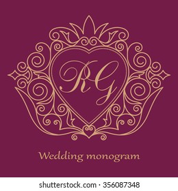 Vintage luxury wedding emblem. Logo template flourishes calligraphic elegant ornament lines.