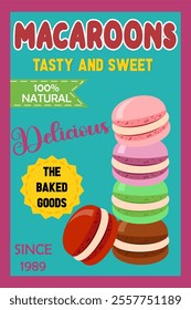 Vintage macaron dessert poster design vector