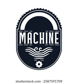 vintage machine label emblem badge print poster retro vector illustration template design