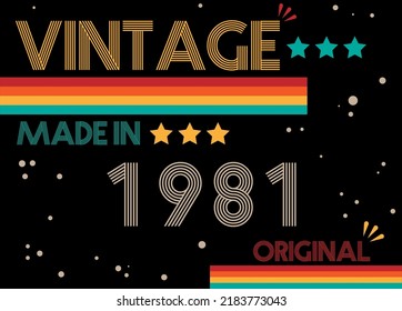 Vintage made in 1981 original retro font. Vector with birthday year on black background.