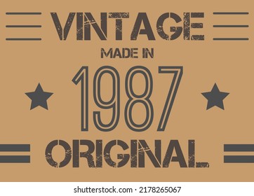 Vintage made in 1987 year original. Commemorative vector for anniversary date.