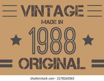 Vintage made in 1988 year original. Commemorative vector for anniversary date.