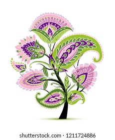 Vintage magic floral tree, sketch for your design