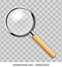 Vintage Magnifying glass with handle. Vector Illustration Isolated on transparent background.