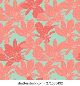 Vintage magnolia flowers seamless pattern.