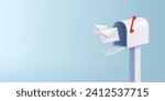Vintage mailboxes with flying in envelopes, post delivery composition, 3d render cartoon style