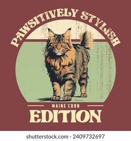 Vintage Maine Coon Cat Retro Tshirt design Vector Illustration