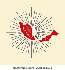 Mapa malayo vintage con textura y emblema de color gris. Impreso malasio vintage para camiseta. Diseño de moda Hipster. Ilustración del vector