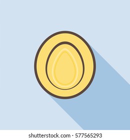 vintage male straw hat in top view icon, flat design with long shadow