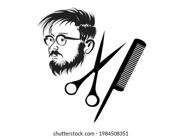 vintage man with beard isolated on white