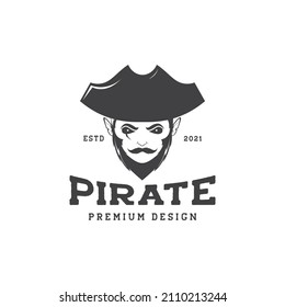 vintage man with beard pirate logo design, vector graphic symbol icon sign illustration