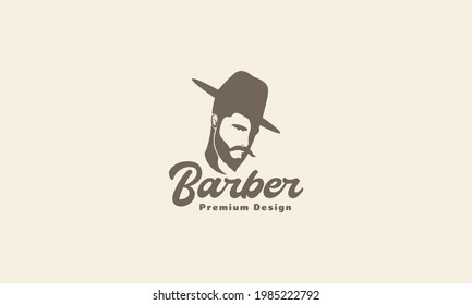 vintage man with hat and beard barbershop logo symbol icon vector graphic design illustration
