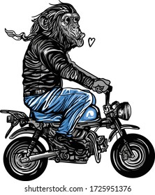 Vintage man with helmet bestride on mini vintage motorcycle. Vector illustrator design for biker lover. Japan vintage mini motorcycle.